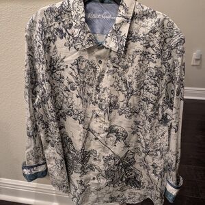 Robert Graham Embroidered With Sparkle Black and White Graphic Shirt